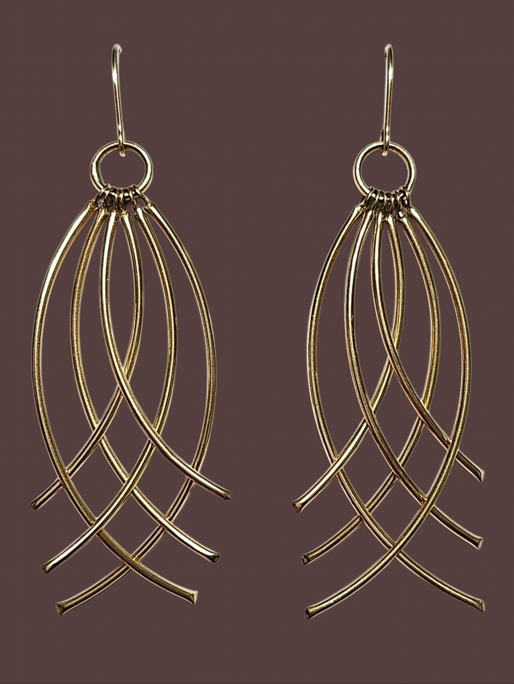 14K Gold Long Openwork Dangle Earrings 2.25"
